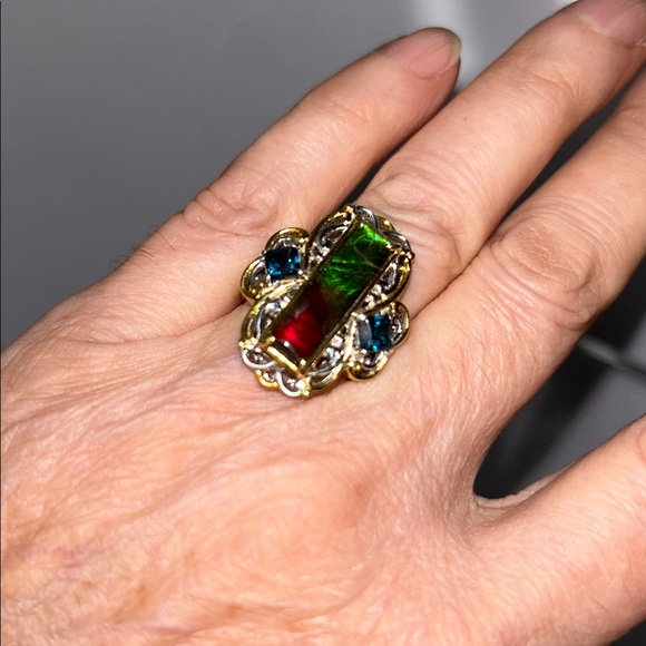 NWT Gems En Vogue Sterling Palladium 14K Accent Ammolite London Blue Topaz Ring - Picture 8 of 8